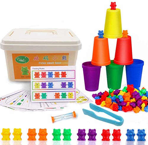 0BEST Contando Osos Colores coordinados Clasificación Tazas Montessori y contando Juguetes educativos (Juego de 73) Caja de Almacenamiento de 60 Osos y 6 Tazas