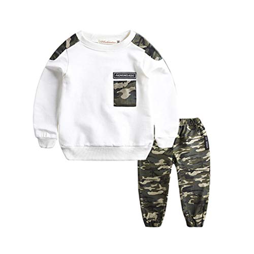 1-11 Años,SO-buts Niños Adolescentes Niños Bebés Carta De Otoño Invierno Chándal Tops Sudadera Pantalones De Camuflaje Conjunto De Trajes (Blanco,3-4 años)