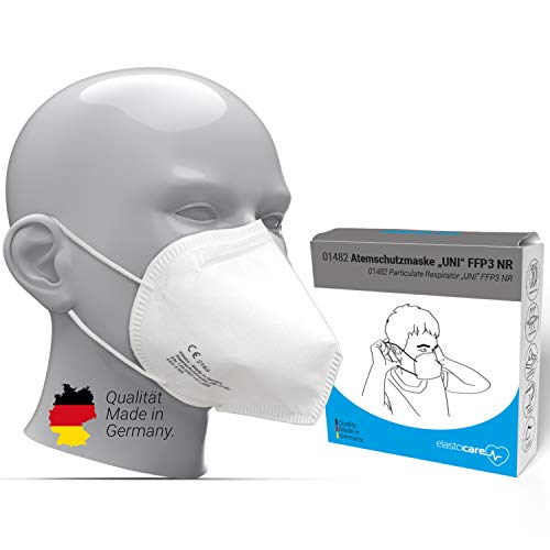 10 mascarillas FFP3 con certificado CE, fabricadas en Alemania, FFP3, 10 unidades, en caja de almacenamiento y bolsa higiénica de polietileno 10 mascarillas FFP3 con certificado CE, fabricadas en Alemania, FFP3, 10 unidades, en caja de almacenamiento y bolsa higiénica de polietileno
