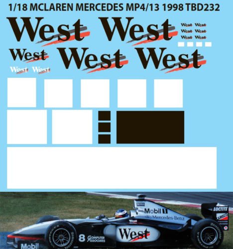 1/18 Decals McLAREN Mercedes MP4/13 1998 MC Laren Missing Decal TBD232 1/18 Decals McLAREN Mercedes MP4/13 1998 MC Laren Missing Decal TBD232