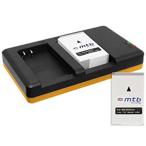 2 Baterías + Cargador Doble (USB) para EN-EL24 ENEL24 / Nikon 1 J5 / Nikon DL18-50, DL24-85, DL24-500 - Contiene Cable Micro USB