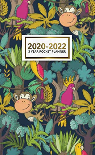 2020-2022 Pocket Planner: Funky Monkey Three Year Organizer & Calendar with Monthly Spread View | 36 Month Agenda & Diary with Inspirational Quotes, Phone Book, Password Log & Notes | In the Jungle