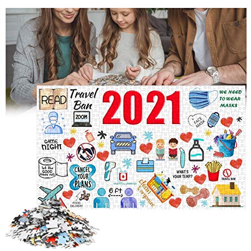 2021 Valentine Day Jigsaw Puzzles 1000 Piezas - Un año para Recordar Rompecabezas Educativos Intelectuales Juguetes para aliviar el estrés Regalo del Festival, Conmemoración de Eventos en 2020 (D)