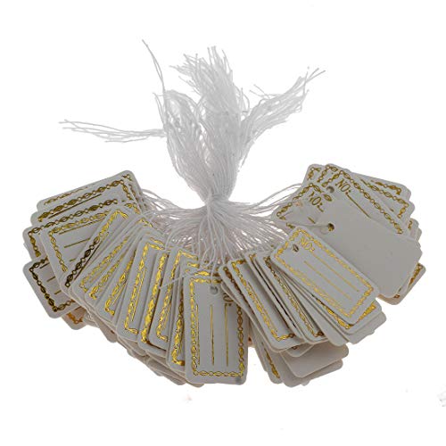 300 etiquetas con hilo para precios, etiquetas de precios, etiquetas para joyas, etiquetas de hilo, etiquetas colgantes de cartón, etiquetas de precio (27 x 16 mm, oro blanco)