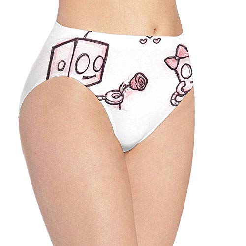 3D Print Soft Ropa interior de mujer Robot Love Fashion Flirty Sexy Lady 's Panties Briefs, M (Cintura: 34cm)
