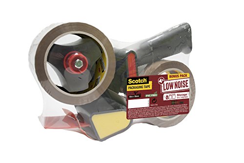 3M Scotch Heavy Duty Dispensador de cinta de embalaje – Precintadora manual con 2 rollos Scotch Low Noise cinta de embalar 50mm x 66m, color marrón