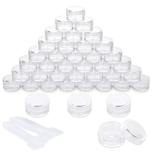 40 Piezas Tarros de Plástico, Contenedores Cosmético de Viaje Envases de Vacío Transparente con Tapas de Tornillo para Cosmética Crema Muestra, Polvo, Decoración de Uñas, 5g 5ml Transparente