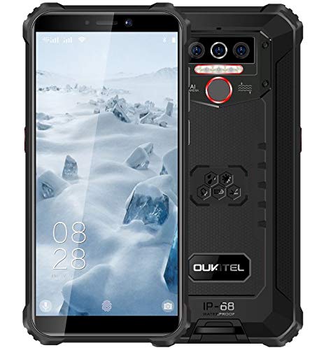 4G Teléfono Móvil Resistente 2020 OUKITEL WP5, Batería de 8000 mAh, Smartphone Impermeable IP6, 4 Luces de Flash LED, MTK6761 4GB + 32GB, 13MP + 2MP + 2MP, Android 9.0, Reconocimiento Facial Negro