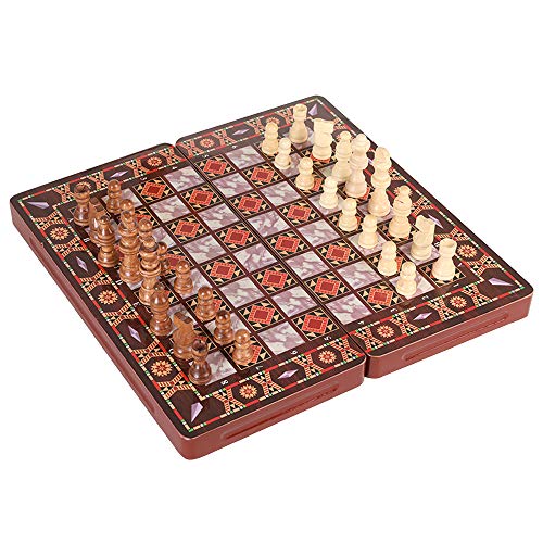 4Stile 3 en 1 Juego de ajedrez internacional de madera, juego de tablero de ajedrez de madera, juego de regalo de cumpleaños para adultos y niños, tablero de ajedrez plegable (34 x 34 x 2,4 cm)