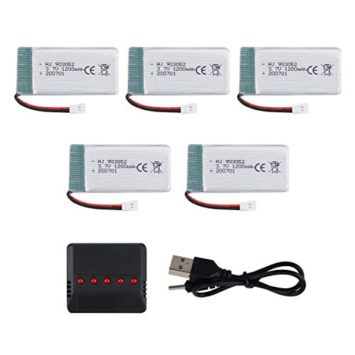 5pcs 1S 3.7V 1200mAh Batería de lipo y Cargador de batería 5 en 1 para SYMA X5S X5SW X5SC M18 H5P Cuadricóptero RC Repuestos para Drones