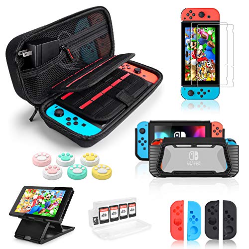 6 en 1 Funda para accesorios Nintendo Switch con protector de pantalla, soporte de juegos, carcasa interruptor, fundas protectoras para Joy-con controlador