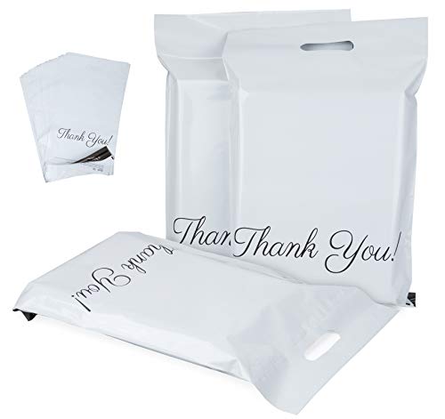 60 bolsas de envío de plástico 300 x 400 mm con "Thank You" bolsas de envío opacas y resistentes a la rotura, portátiles, sobres de envío con tira autoadhesiva, color blanco