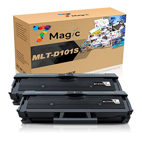 7Magic MLT-D101S Reemplazo de cartucho de tóner compatible para Samsung SCX-3405W SCX-3405 SCX-3400 ML-2165W ML-2165 ML-2160 ML-2168 ML-2162 Impresoras SF-760P de alto rendimiento (paquete de 2 negro)