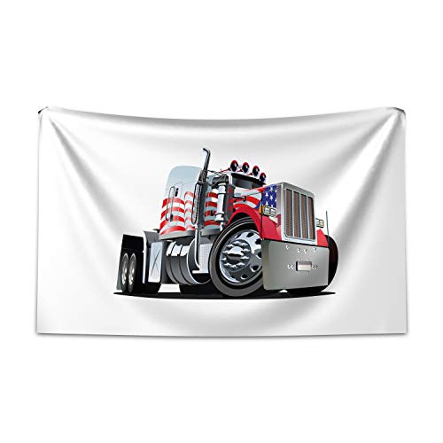 ABAKUHAUS Camión Tapiz de Pared y Cubrecama Suave, Bandera Americana del Adorno De La Capilla, Lavable Colores Firmes, 230 x 140 cm, Rojo Blanco Azul