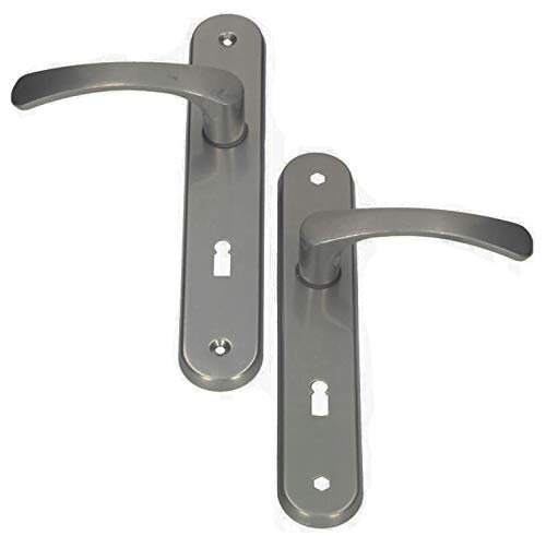 ADGO Juego de manillas de puerta para cerradura de llave 90 izquierda y derecha, picaporte de aluminio galvanizado (gris)
