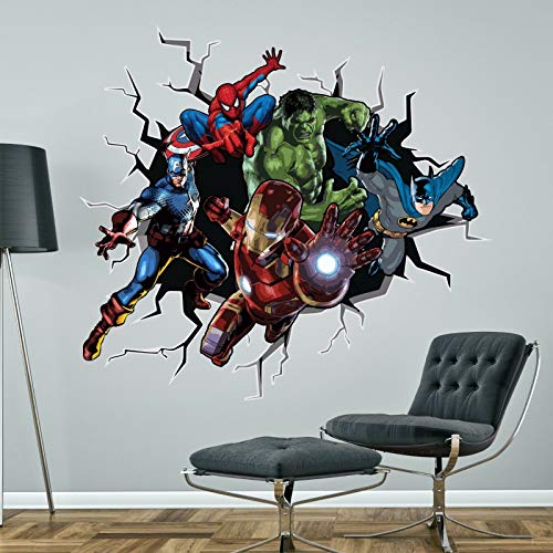 Adhesivo mural de pared con diseño de superhéroes, diseño de Batman Hulk Spiderman, Capitán América, IRONMAN MARVEL (grande, 118 cm de alto x 130 cm de ancho)