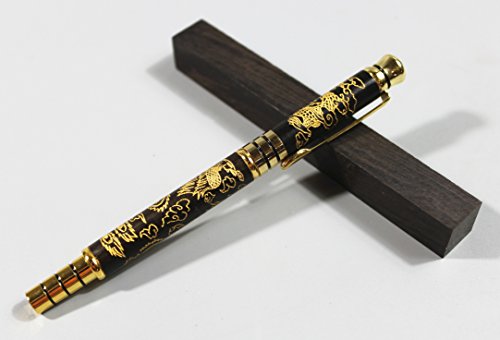 África Blackwood - Pluma estilográfica de madera hecha a mano con un bolígrafo de punta de bola y un bolígrafo de recambio para pluma estilográfica de colección, negocios y regalo antiguo