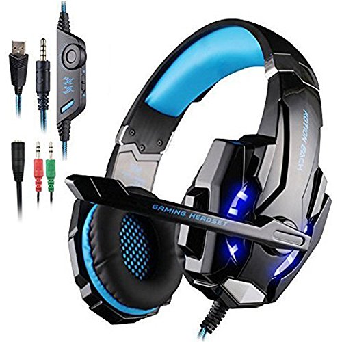 AFUNTA KOTION Each Gaming Headset G9000 para Playstation 4 Tablet PC iPhone 6 / 6s / 6 más / 5s / 5c / 5 Mobilephones, Auriculares de 3.5mm con Micrófono Luz LED Negro + Azul