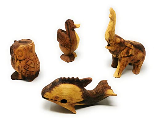 Agas Own - Juego de 4 animales sonoros de madera (búho, delfín, elefante, pato) - Animales sonoros, música, animales musicales, instrumentos musicales de percusión, instrumentos de madera
