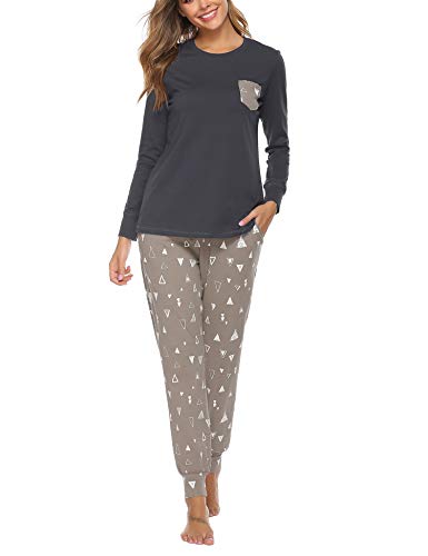 Aibrou Pijamas Mujer Invierno Algodón Mangas Larga Conjunto Camiseta y Pantalones Largo Ropa de Casa 2 Piezas Aibrou Pijamas Mujer Invierno Algodón Mangas Larga Conjunto Camiseta y Pantalones Largo Ropa de Casa 2 Piezas