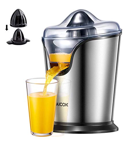 AICOK Exprimidor Eléctrico con 2 Conos de Tamaño, 100 W Exprimidor de Naranjas Eléctrico con Motor Ultra Silencioso y Función Antigoteo, Apto para Lavavajillas, Acero Inoxidable, Sin BPA AICOK Exprimidor Eléctrico con 2 Conos de Tamaño, 100 W Exprimidor de Naranjas Eléctrico con Motor Ultra Silencioso y Función Antigoteo, Apto para Lavavajillas, Acero Inoxidable, Sin BPA