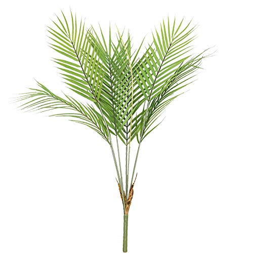 Aisamco Planta Artificial de Hoja de Palmera Tropical en Verde, 1 Planta de plástico de Palmera de Areca, 6 Hojas, 35 Pulgadas de Alto para arreglos Florales de Acento Tropical de vegetación