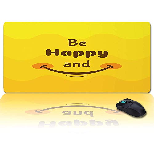 Alfombrilla de ratón grande para juegos Alfombrilla de escritorio completa - Amarillo Be Happy and Smile Face, Base de goma antideslizante Alfombrilla ergonómica XXL para teclado para computadora port