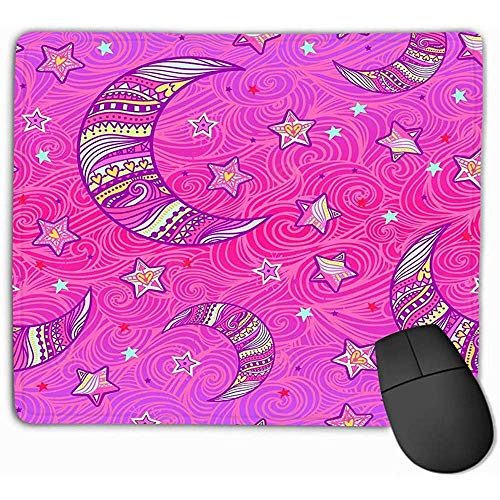 Alfombrilla de ratón Patrón de Estrellas de Luna Zentangle Doodle Dream Night Background Media Luna Estilo Dibujado a Mano Rectángulo Goma Mousepad 30X25CM