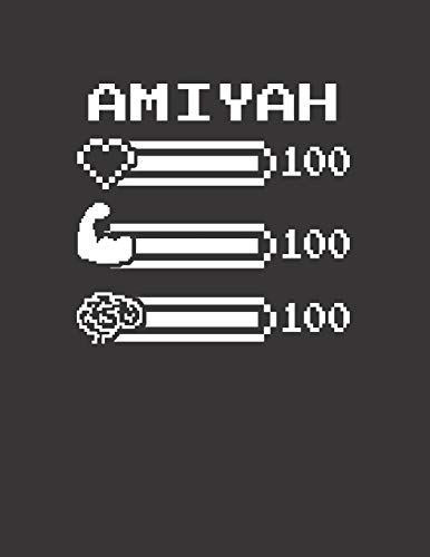 AMIYAH: Pixel Retro Game 8 Bit Design Blank Composition Notebook College Ruled, Name Personalized for Girls & Women. Gaming Desk Stuff for Gamer ... Gift. Birthday & Christmas Gift for Women.