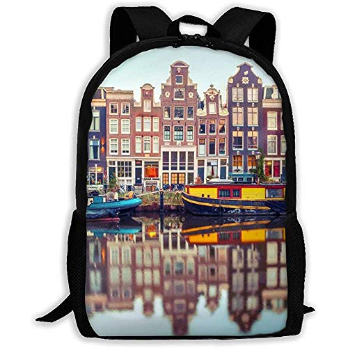 Amsterdam Canal Night City Mochila única para Adultos Unisex, Bolsas de Libros Deportivos de Ocio Escolar, Bolsas duraderas para portátiles de Oxford Outdoor College