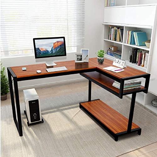 Amzdeal Mesa Escritorio Esquinero, Escritorio en L Mesa de Ordenador, 141 x 105 x 75,5 cm, con Estantes de Almacenamiento, Fácil de Montar, Mesa de Trabajo en Casa y Oficina (Marrón) Amzdeal Mesa Escritorio Esquinero, Escritorio en L Mesa de Ordenador, 141 x 105 x 75,5 cm, con Estantes de Almacenamiento, Fácil de Montar, Mesa de Trabajo en Casa y Oficina (Marrón)
