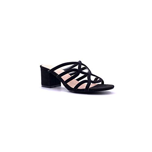 Angkorly - Zapatillas Moda Sandalias Mula Abierto comode Matrimonio Ceremonia Mujer Multi-Correa Tacón Ancho Alto 6 CM - Negro 88-282 T 36