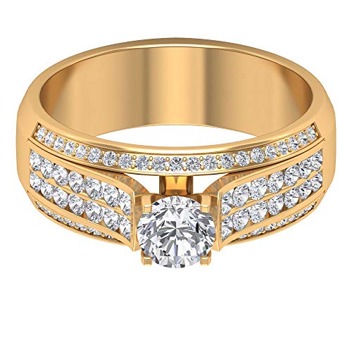 Anillo de compromiso con solitario de 1,14 ct certificado Moissanite, único para mujer, anillo lateral, DE-VS1, claridad de color, anillo de boda, 14K Oro amarillo, Size:EU 70