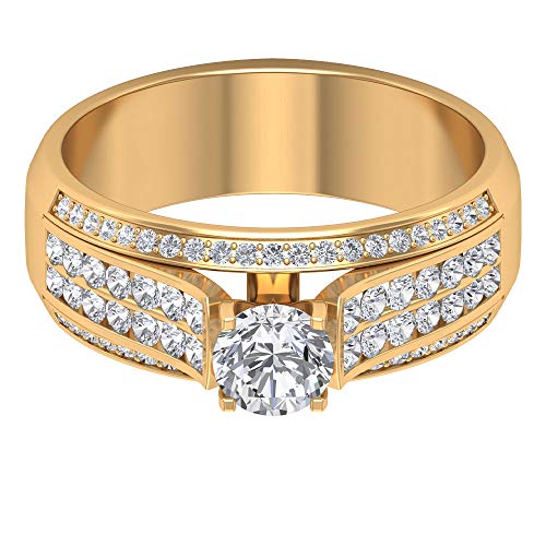 Anillo de compromiso con solitario de 1,14 ct certificado Moissanite, único para mujer, anillo lateral, DE-VS1, claridad de color, anillo de boda, 14K Oro amarillo, Size:EU 70 Anillo de compromiso con solitario de 1,14 ct certificado Moissanite, único para mujer, anillo lateral, DE-VS1, claridad de color, anillo de boda, 14K Oro amarillo, Size:EU 70