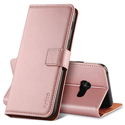 Anjoo Funda Compatible con Samsung Galaxy A5 2017, Suave PU Leathlux Case con Flip Case Cover, Cierre Magnético, Función de Soporte, Billetera con Tapa Tarjetas, Rosado