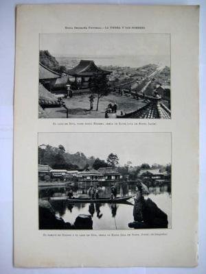 Antigua Lámina - Old Sheet : KIOTO (Japón): El Lago de Biva; El Parque de Hikone.
