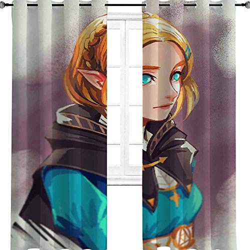 Aotuma Legends of Zelda Breath of the Wild Daruk Game Anime Beauty Girl Elegante Hogar Multicolor Niños/Niños Habitación Cortina de ventana, poliéster, multicolor, 2 panel(32"W x 72"L W80cmxL183cm)