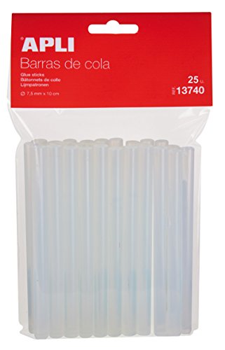 APLI 13740- Recambio barras de cola termofusible Ø 7,5 mm x 10 cm 25 barras - Pack Ahorro