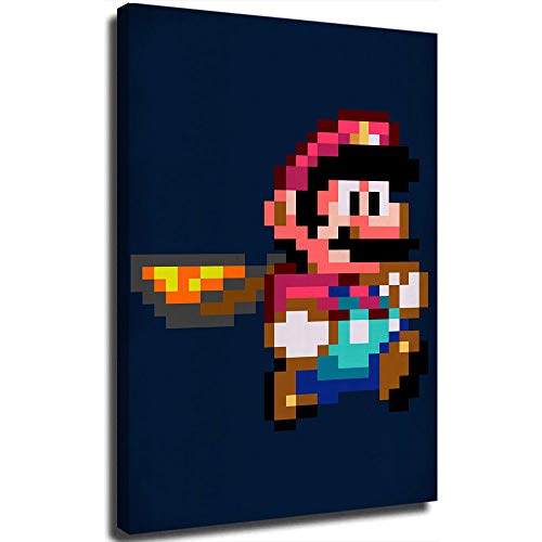 Arte de pared icónico de Mario World para sala de estar, 30,5 x 40,6 cm, diseño de Super Mario Bros, arte texturizado, estirado y listo para colgar