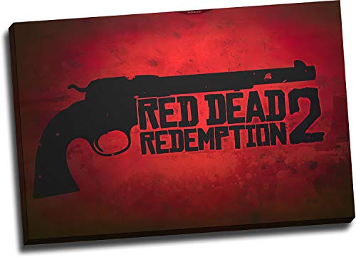 ARYAGO Red Dead Redemption 2 impresiones en lienzo de 60,96 x 45,72 cm, impresión enmarcada con logotipo de revólver, arte de oficina, estirado y listo para colgar