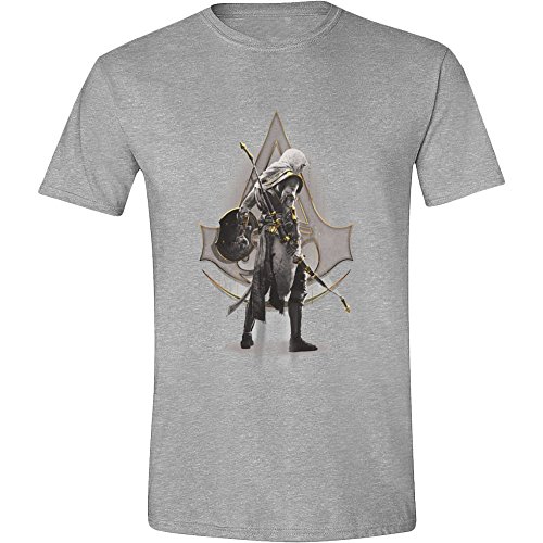 Assassin's Creed: Origins - Bayek Stance Hombres Camiseta - Gris Heather, Taille:XXL