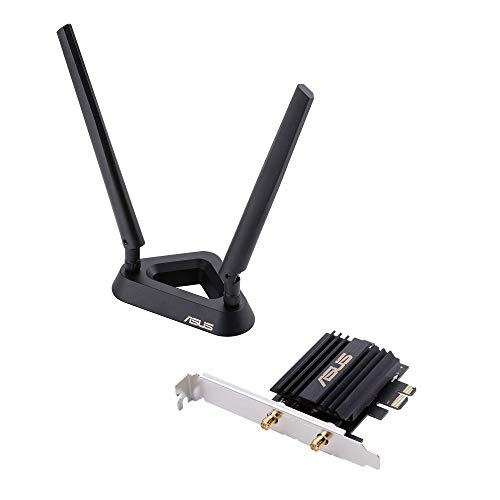 ASUS PCE-AX58BT - Tarjeta de Red Wi-Fi 6 AX3000 PCIe 160Mhz con Bluetooth 5.0 (OFDMA, MU-MIMO, Seguridad WPA3, adaptador perfil bajo, base extensible de antenas)