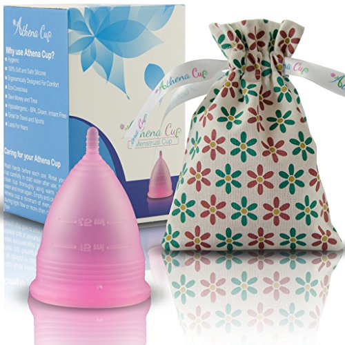 Athena Copa Menstrual – La copa menstrual más recomendada - Incluye una bolsa de regalo - Talla 2, Rosa transparente - ¡Ausencia de pérdidas garantizada!