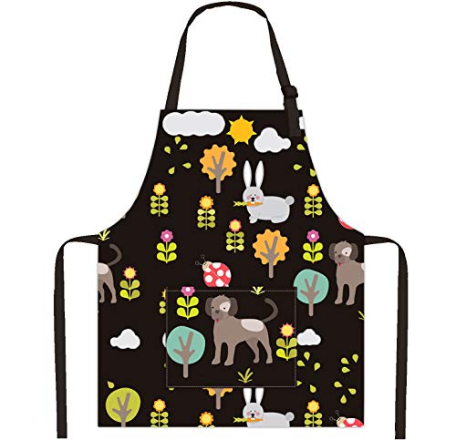 AUBEY Delantal para niños de 3 a 5 años de edad, delantal de algodón para niños, delantal de cocina ajustable con bolsillo, para pintar, cocinar, hornear, cocina, regalo, negro, S AUBEY Delantal para niños de 3 a 5 años de edad, delantal de algodón para niños, delantal de cocina ajustable con bolsillo, para pintar, cocinar, hornear, cocina, regalo, negro, S
