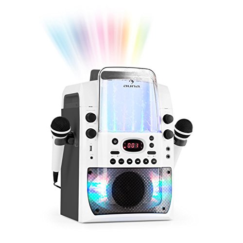 Auna Kara Liquida BT - Equipo de Karaoke, Juego de Karaoke, para niños, Efecto Luminoso LED Fuente de Agua, Puerto USB con MP3, Bluetooth, Efecto Eco y función AVC, Blanco-Gris