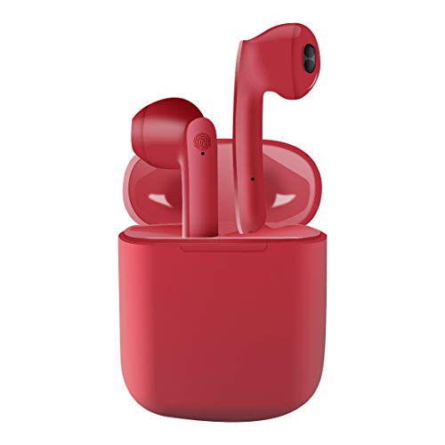 Auriculares inalámbricos Bluetooth 5.0,Control táctil, IPX5 reducción del Ruido estéreo 3D HD, con micrófono y Estuche de Carga portátil para Android iPhone Rojo