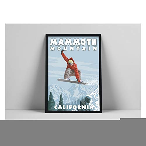 AZTeam Deportes De Invierno Esquí Mammoth Mountain California Viaje Lienzo Pintura Snowboarder Carteles E Impresiones Decoración para El Hogar-50X70Cm Sin Marco