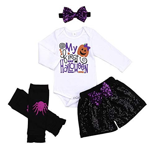 Baby Girls My First Halloween Conjunto de Ropa Romper + Bow Shorts 4pcs Baby Halloween Outfits