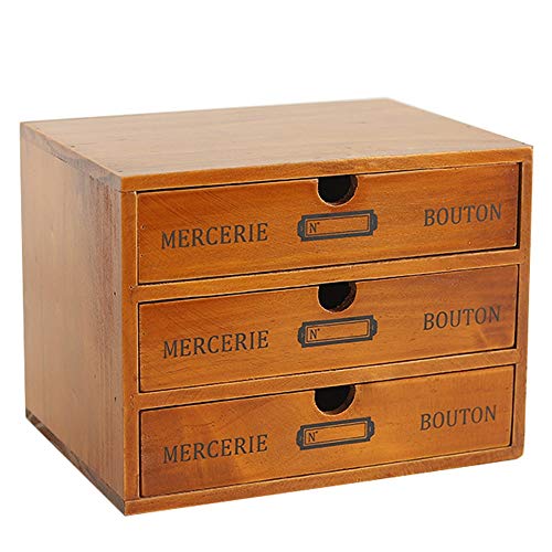 Baffect Caja de Almacenamiento Desktop con cajones de Madera Cajón Vintage de 3 Pisos en la Mesa Joyero Caja de Madera con cajón Organizador de Madera para Almacenamiento, 3 Pisos