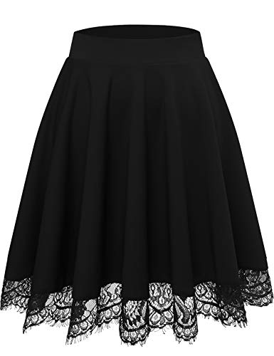 Bbonlinedress Falda Mujer Mini Corto Elástica Plisada Básica Multifuncional con Encaje Black XL